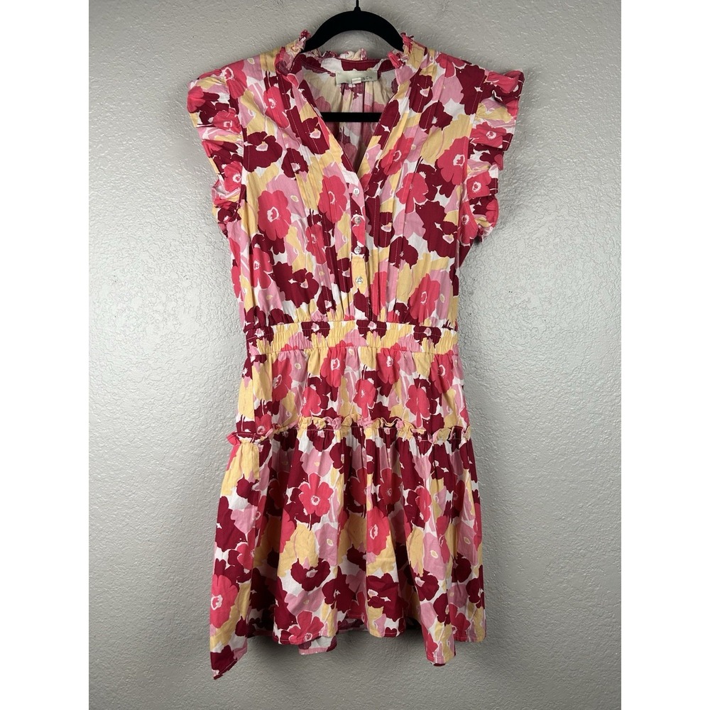 Pinch Pink Floral Ruffle Sleeve‎ Elastic Waist Mini Dress Flirty Summer Small